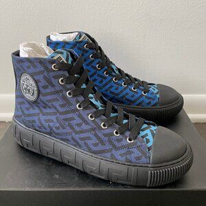 Versace Blue La Greca Canvas High-Top Sneakers